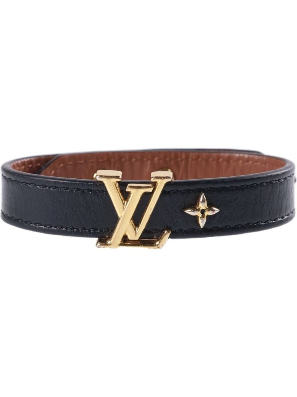Louis Vuitton Monogram LV Iconic Bracelet Bangle Leather Metal Black Gold